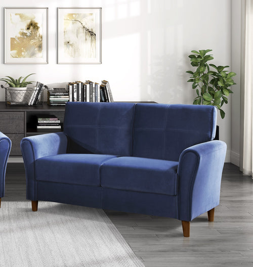 Blue Velvet Loveseat with Tufted Detail and Wood Frame