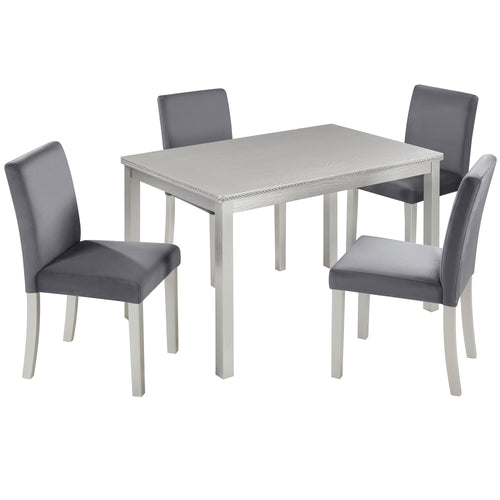 5-Piece Wooden Dining Table Set with 4 Upholstered Chairs