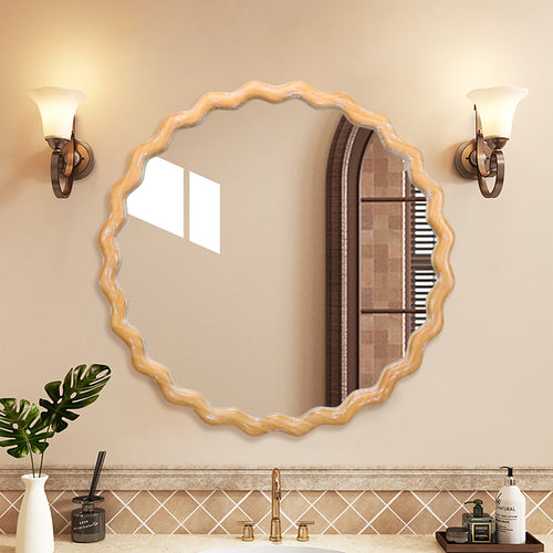 27.5" Round Wavy Wall Mirror Whitewash Farmhouse Decor