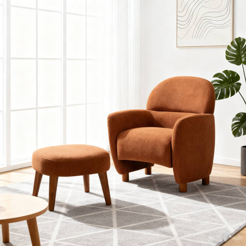 Accent Chair Minimalist Fabric Orange with Ottoman Footrest 30x30x33 In
