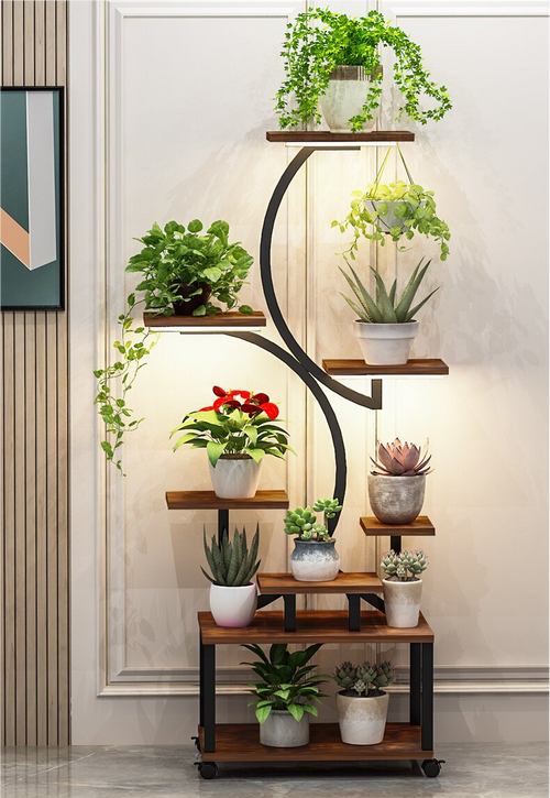 8 Tier Metal Plant Stand with Grow Lights, 61" Tall Indoor Shelf