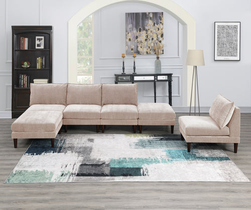 6-Piece Modular Sectional Sofa Set Blush Pink Fabric