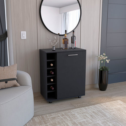 Wine Bar Cart with Storage Cabinet and Wheels