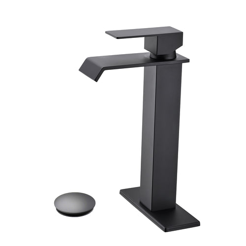 Waterfall Spout Single Handle Bathroom Sink Faucet Pop-Up Drain