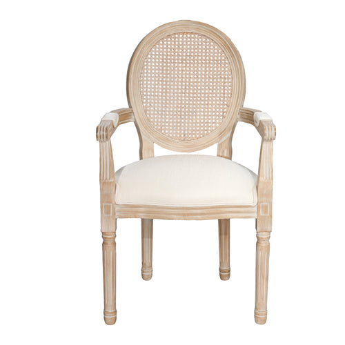 French Vintage Dining Armchair Set of 2 Beige Rattan