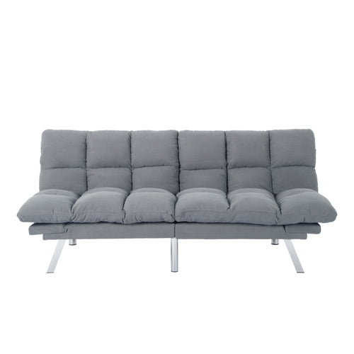 2-Seat Corduroy Sleeper Sofa Foldable Light Gray 67"