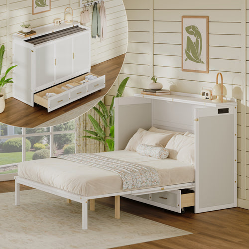 Multifunctional Murphy Bed Cabinet with USB Charging Station, Queen Size