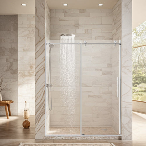 Stainless Steel Frameless Sliding Shower Door 56-60"W x 76"H