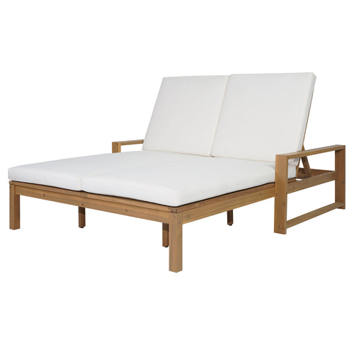 TREXM Outdoor Double Lounge Chair 5-Position Adjustable Teak Wood