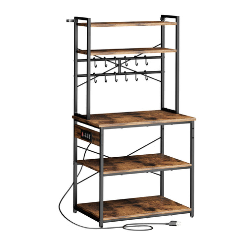 5 ft Power Strip Bakers Rack with Hooks and Spice Shelf