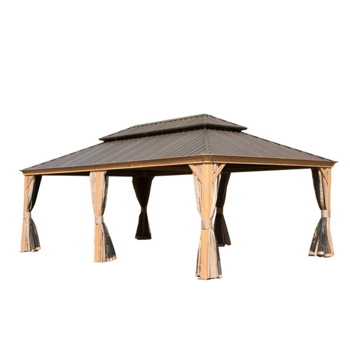 14x24ft Hardtop Gazebo Aluminum Frame Double Roof Gutter