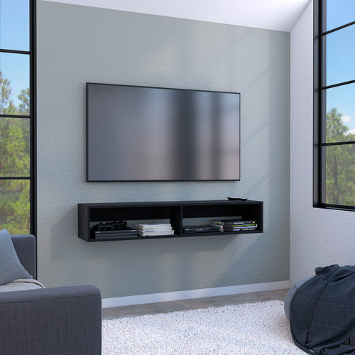 59" Floating TV Stand with Open Shelves and Cable Management Black