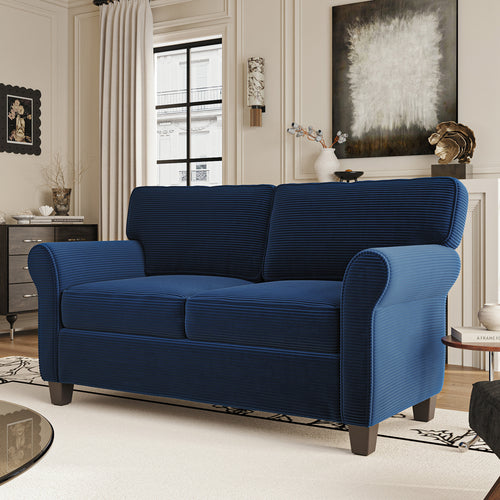 Loveseat Modern Corduroy Blue Removable Cushions Padded Arms 57 In 375 LB