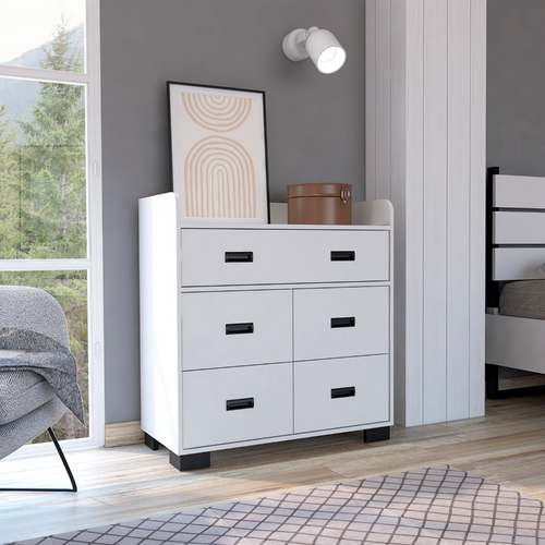 White Four Drawer Dresser with Double Drawer