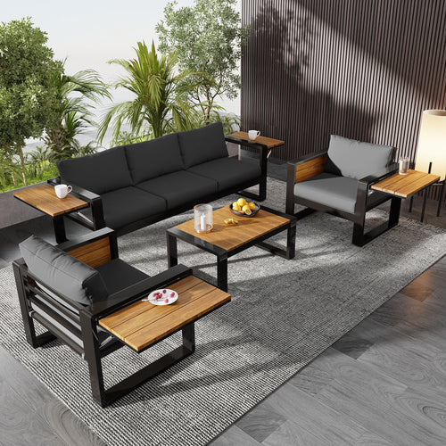 4-Piece Outdoor Patio Furniture Set 5-Person Grey Cushions
