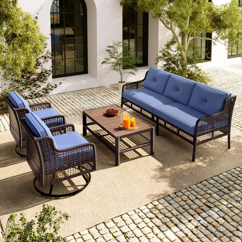Outdoor Patio Set PE Rattan 4 Piece Swivel Chair Seats 5