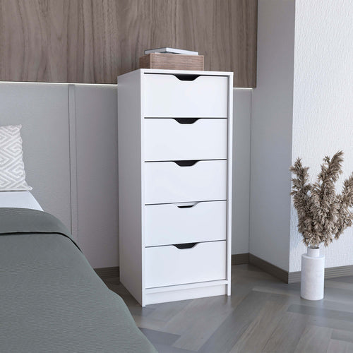 White 5 Drawer Tall Dresser Pull Out System