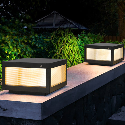 Solar LED Post Cap Light 12" Black Fence Pathway Deck 2-Pack