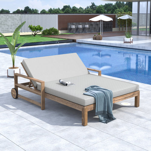 Outdoor Daybed Acacia Wood Farmhouse Gray with Wheels 2 Person