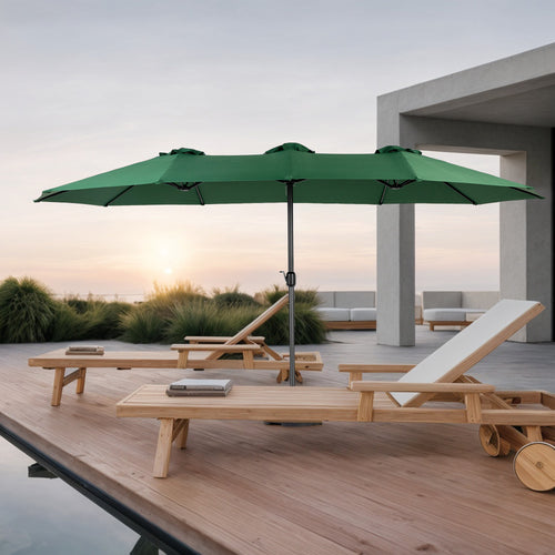 Patio Umbrella Rectangular Double Sided Dark Green 14.8ft Crank Lift