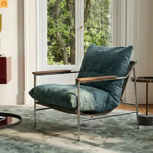 Accent Chair Mid-Century Chenille Green Metal Frame Wood Arms 300 lb 33in