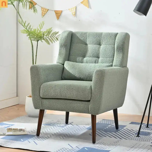 Accent Chair Modern Teddy Fabric Light Green Rubberwood 275 lb 28in