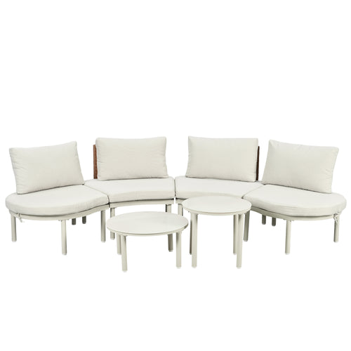 6-Piece Half Moon Patio Sectional Sofa Set with Coffee Tables