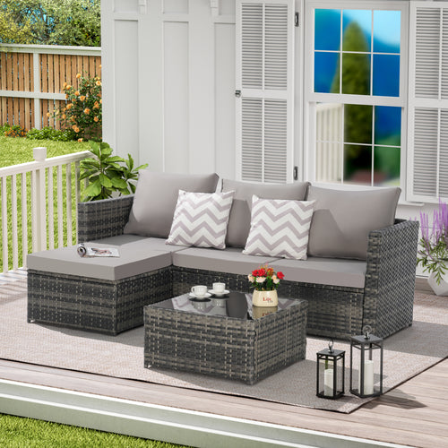 Outdoor Sectional Set PE Rattan Steel Light Gray L-Shape 3 Piece Seats 4