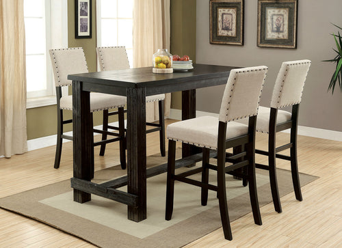 Counter Height Dining Set Table 4 Chairs Ivory Cushions