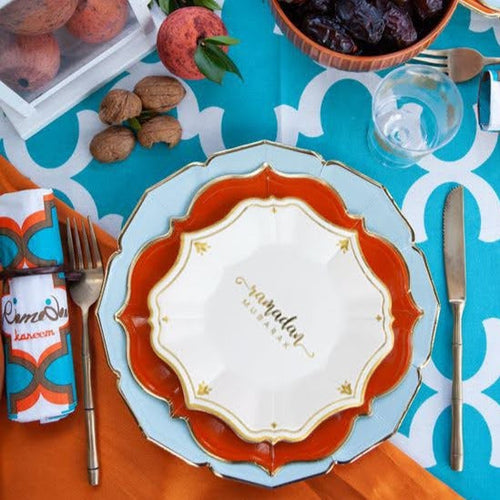 Orange and Blue Ramadan Dinner Party Set, Serves 8, 32 Pieces
