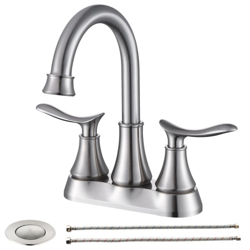 2-Handle 4-Inch Brushed Nickel Bathroom Faucet with Pop-up Drain