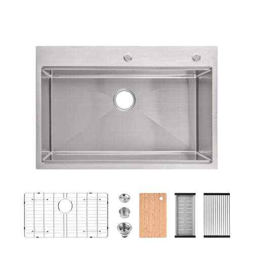 33x22 Single Bowl Stainless Steel Overmount Kitchen Sink Brushed