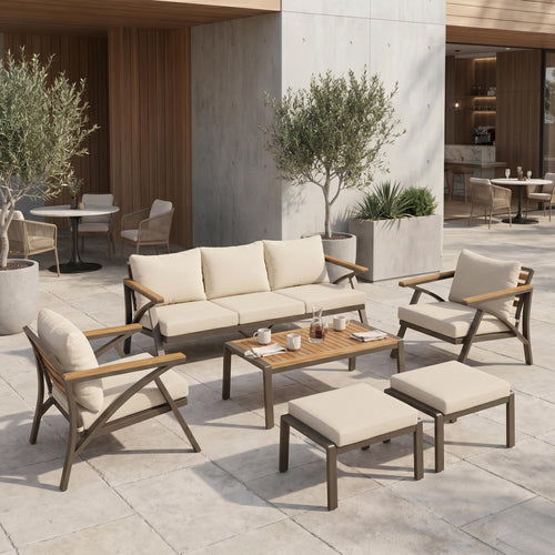 6-Piece Outdoor Patio Furniture Set Steel Frame Sofa