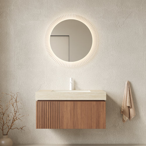 36' Bathroom Vanity with Sink, Floating Plywood Cabinet Roma Travertine