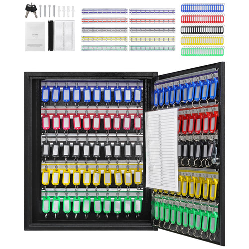 100-Key Cabinet, Key Lock Box with Adjustable Racks