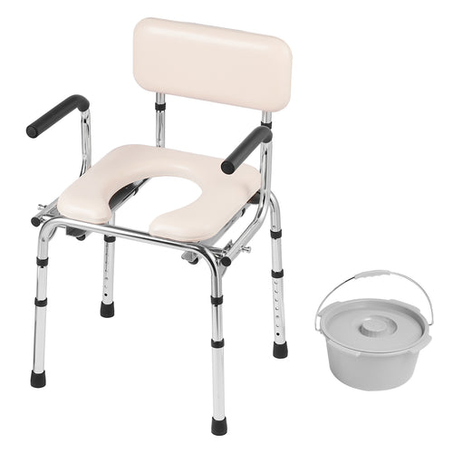 Commode Chair Padded Seat Drop-Down Arms 7-Level Adjustable Steel 350 LB