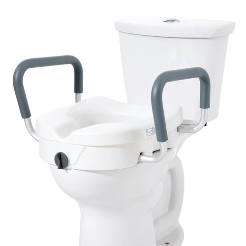 Raised Toilet Seat 5 In Height Padded Armrests Adjustable Twist Lock 350 LB