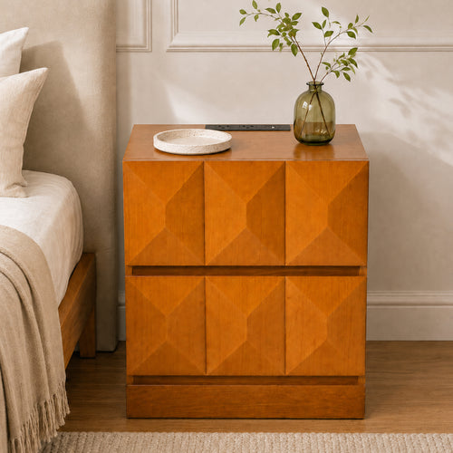 Tall Modern Nightstand with Charging Station, 21.65" Wide