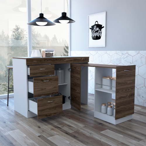 Kitchen Base Cabinet 3 Drawer White Dark Walnut