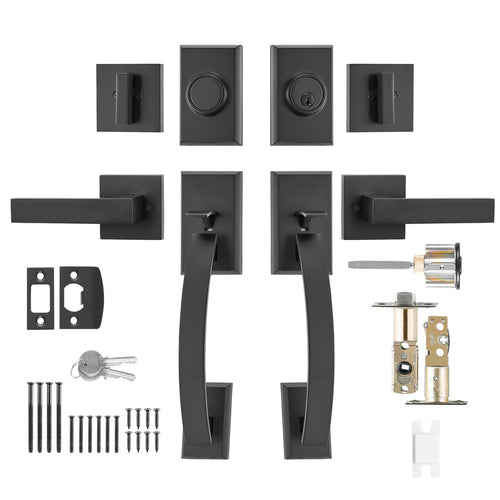 Double Door Handle Set, Matte Black Arched Door Lever