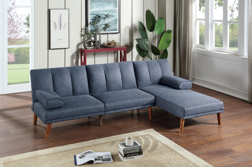 Navy 2pc Sectional Sofa Set Plush Chaise Solid Wood Legs