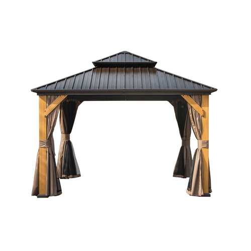 12'x12' Hardtop Gazebo Cedar Wood Frame Double Roof Brown