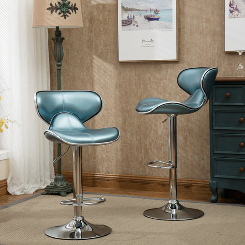 Adjustable Swivel Barstool with Chrome Base, Set of 2, Blue