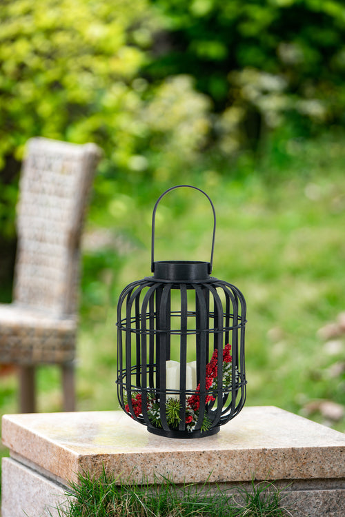 Black Bamboo Lantern 8.9x8.9x11.4" with LED Candle