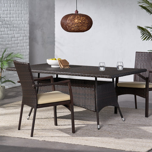 Wicker Outdoor Dining Table Brown Multi