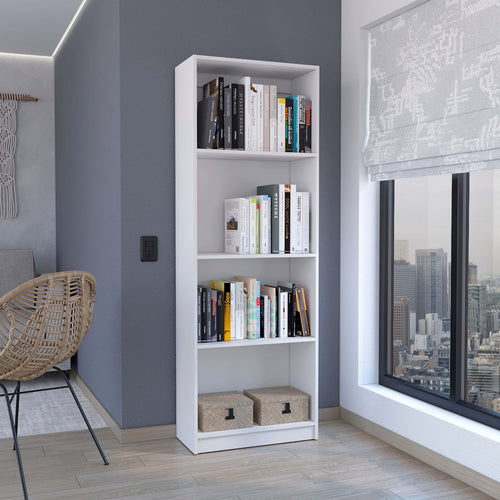 White 4-Shelf Modern Bookcase Display Unit for Books and Decor