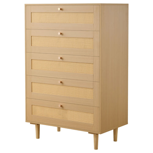 5 Drawer Rattan Chest of Drawers with Metal Handles