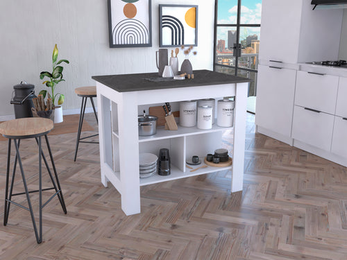 Cala Kitchen Island White Onyx Four Legs Three Shelves