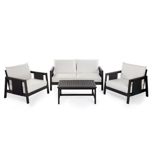 Outdoor Sofa Set Acacia Wood Textilene 4 Piece Gray White Seats 4