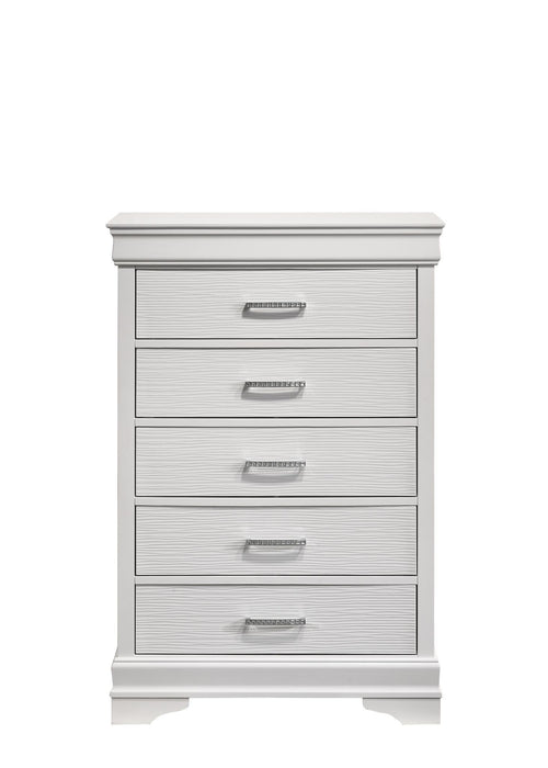 White Wood 5 Drawer Chest